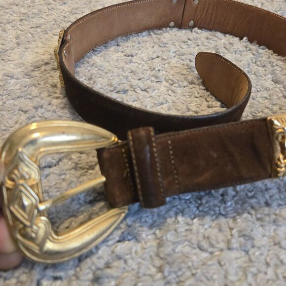Vintage 90\'s Brighton Belt Colorblock Brown Green Suede M45300 Size 30-32 main image 4